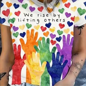 Colorful Heart and Hand Graphic T-Shirt